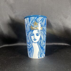Starbucks Tumbler Blue Mermaid Anniversary Gold Crown 16’ 12oz Coffee Mug Travel